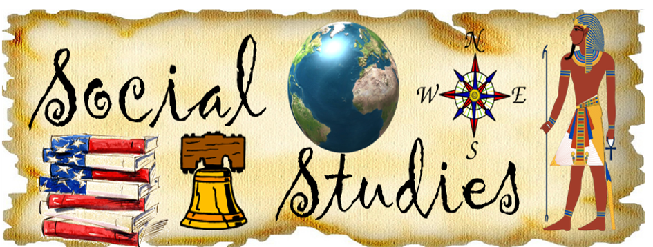 image of papyrus, books, a bell, ancient Egypt, and planet Earth along with the Social Studies as title